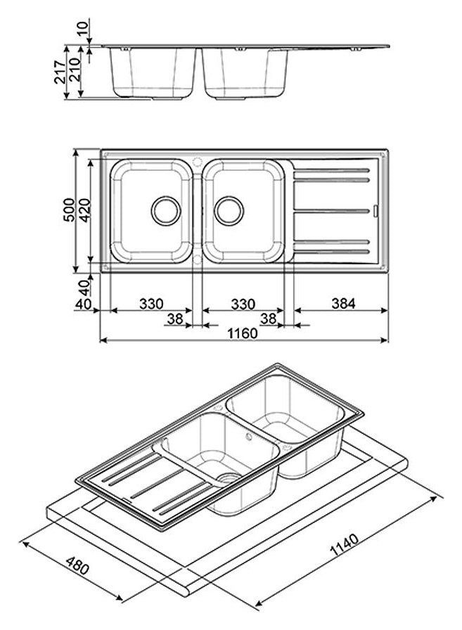 Chiuveta de bucatarie ciment 116cm, LZ116CT, Smeg