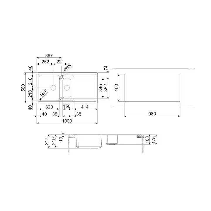 Chiuveta de bucatarie ciment, LZ102CT, Smeg