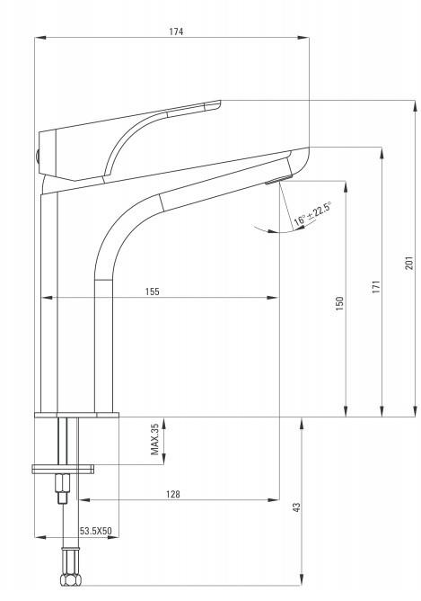 Hiacynt Baterie lavoar cu montaj pe blat corpul ridicat și închiderea scurgerii negru BQH_N21K Deante