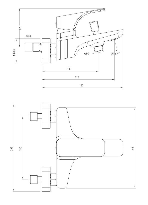 Hiacynt Baterie cadă fără set de duş, cu montaj pe perete alb BQH_A10M Deante