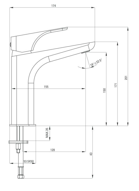 Hiacynt Baterie lavoar cu montaj pe blat și corp ridicat alb BQH_A20K Deante