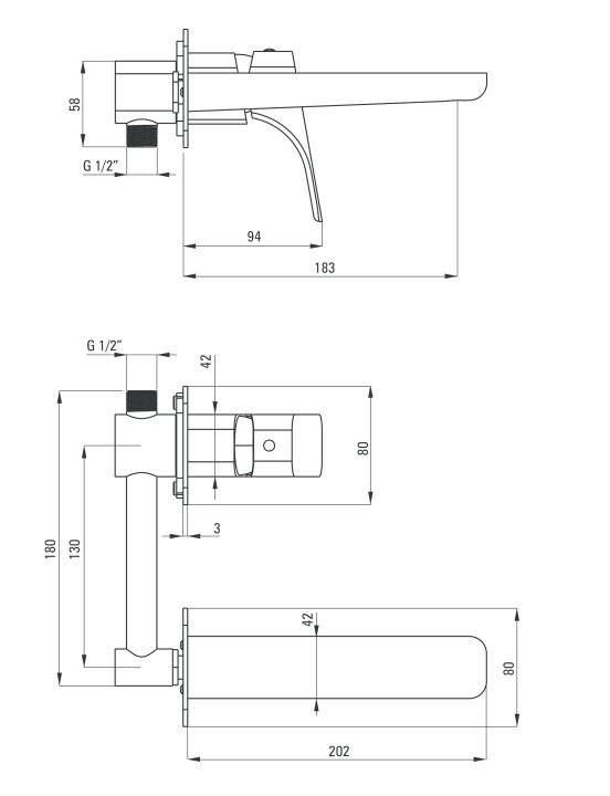 Hiacynt Baterie lavoar cu montaj sub tencuială neagră BQH_N54L Deante