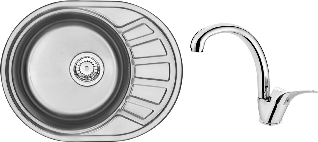 Stock Set chiuvetă bucătărie din inox cu cuvă scurtă + baterie de bucătărie crom ZSTA011C Deante
