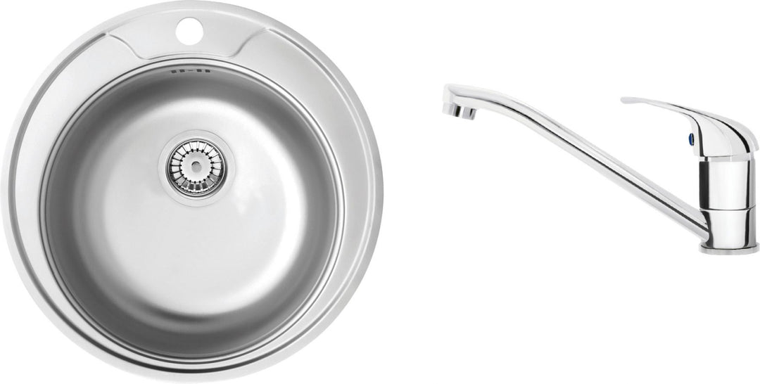 Twist Set chiuvetă de bucătărie din inox cu o cuvă + baterie de bucătărie crom ZHCA0813 Deante