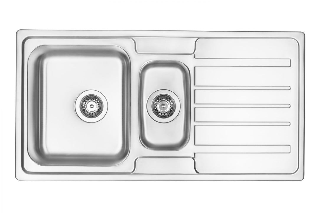 Virgo Chiuvetă de bucătărie cu 1,5 compartimente cu scurgere satin ZPV_0513 Deante