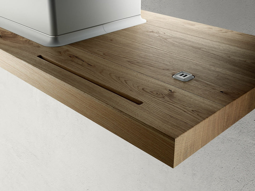 Hotă Albă/ Sticlă/Stejar natural Bio Island Montaj Pe Tavan 120 x 53cm WH/A/120X53 Rovere, Elica