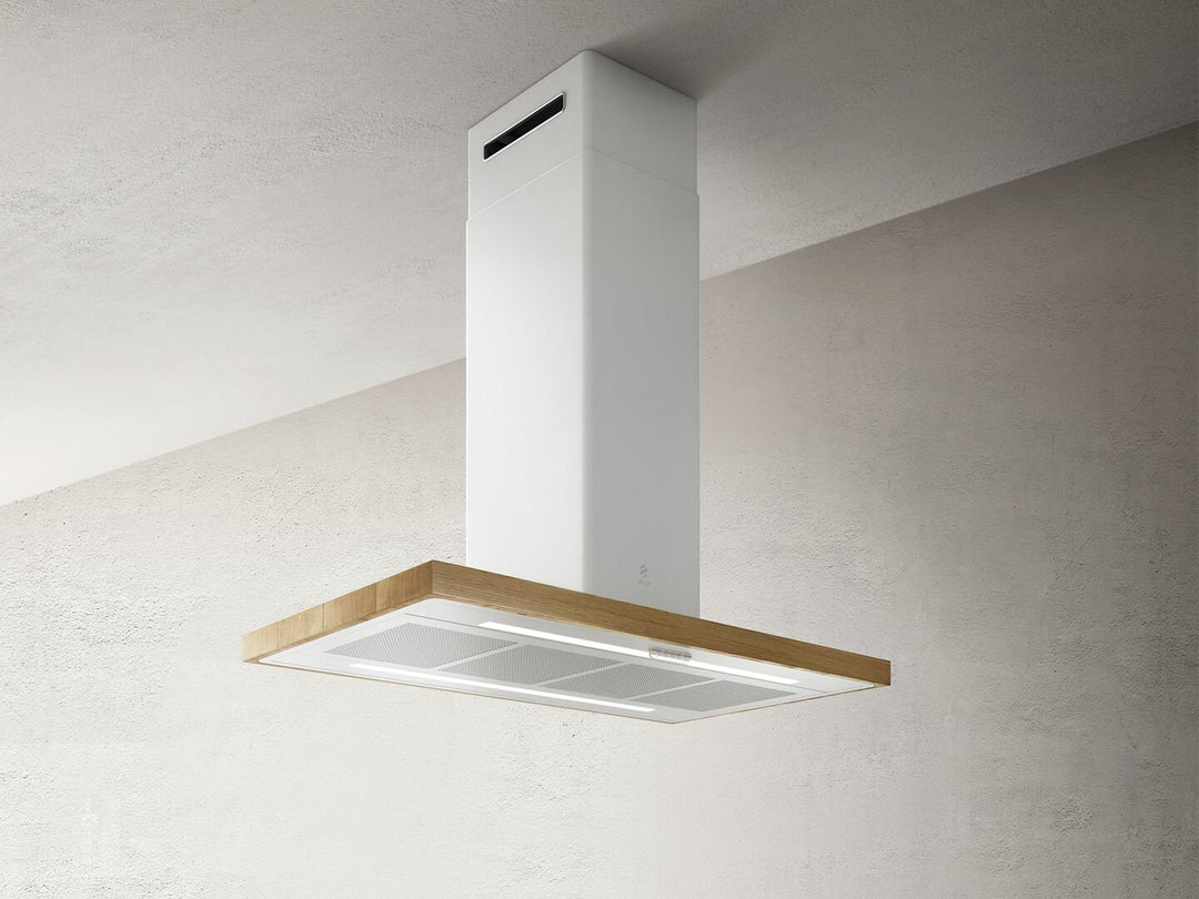 Hotă Albă/ Sticlă/Stejar natural Bio Island Montaj Pe Tavan 120 x 53cm WH/A/120X53 Rovere, Elica