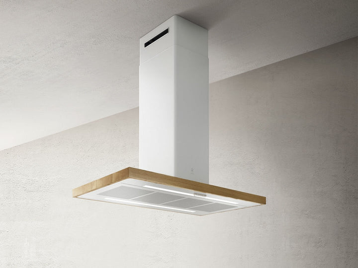 Hotă Albă/ Sticlă/Stejar natural Bio Island Montaj Pe Tavan 120 x 53cm WH/A/120X53 Rovere, Elica