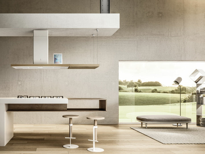 Hotă Albă/ Sticlă/Stejar natural Bio Island Montaj Pe Tavan 120 x 53cm WH/A/120X53 Rovere, Elica