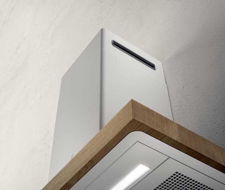 Hotă Albă/Sticlă/Stejar Natural Bio Montaj Pe Perete 90cm WH/A 90 Rovere, Elica