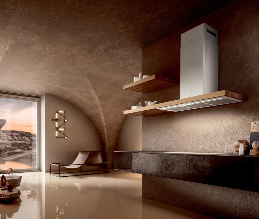 Hotă Albă/Sticlă/Stejar Natural Bio Montaj Pe Perete 90cm WH/A 90 Rovere, Elica