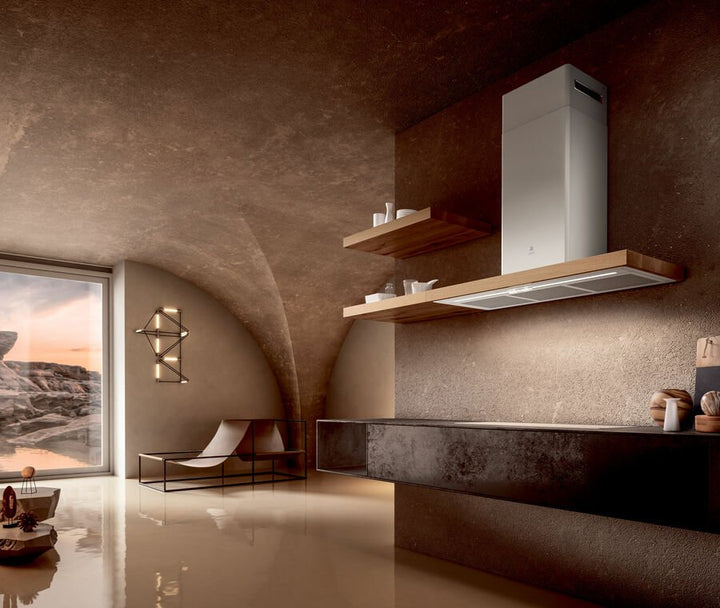 Hotă Albă/Sticlă/Stejar Natural Bio Montaj Pe Perete 90cm WH/A 90 Rovere, Elica