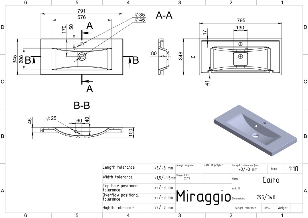 Lavoar încastrat Cairo, Miraggio