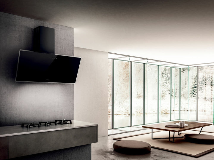 Hotă Neagră/Sticlă Shire Montaj Pe Perete 90cm BL/A/90, Elica