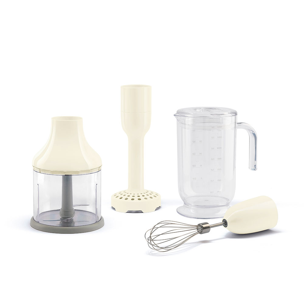 Set de 4 accesorii crem pentru blender de mana, HBAC11CR, Smeg