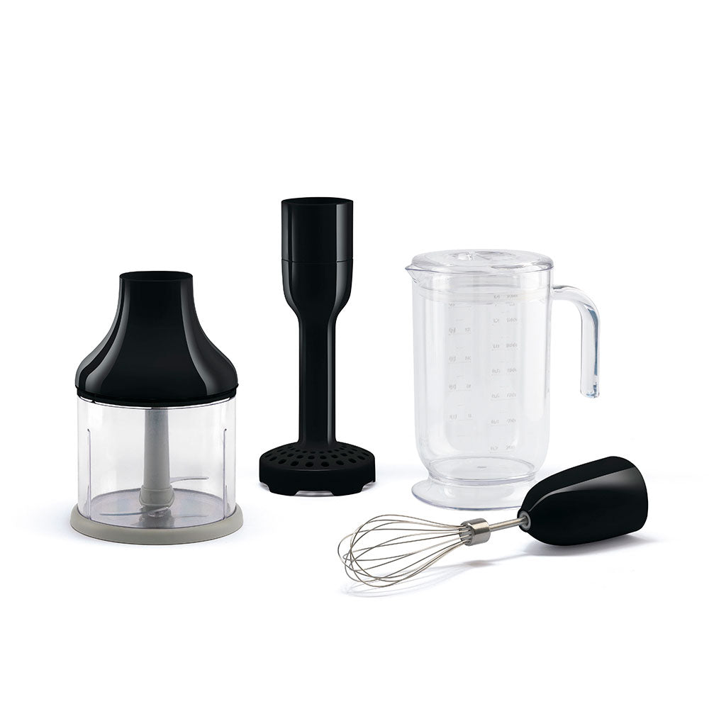 Set de 4 accesorii negre pentru blender de mana, HBAC11BL, Smeg