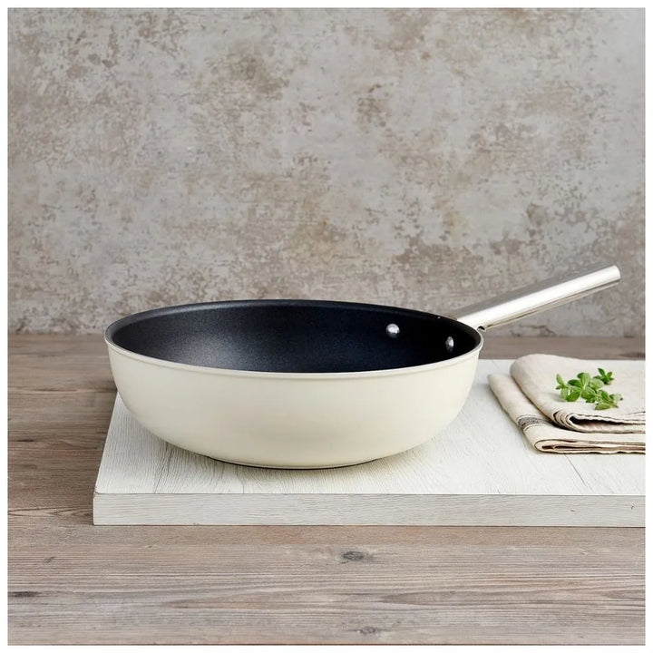 Tigaie Wok crem 30 cm, 5.3 L, CKFW3001CRM, Smeg