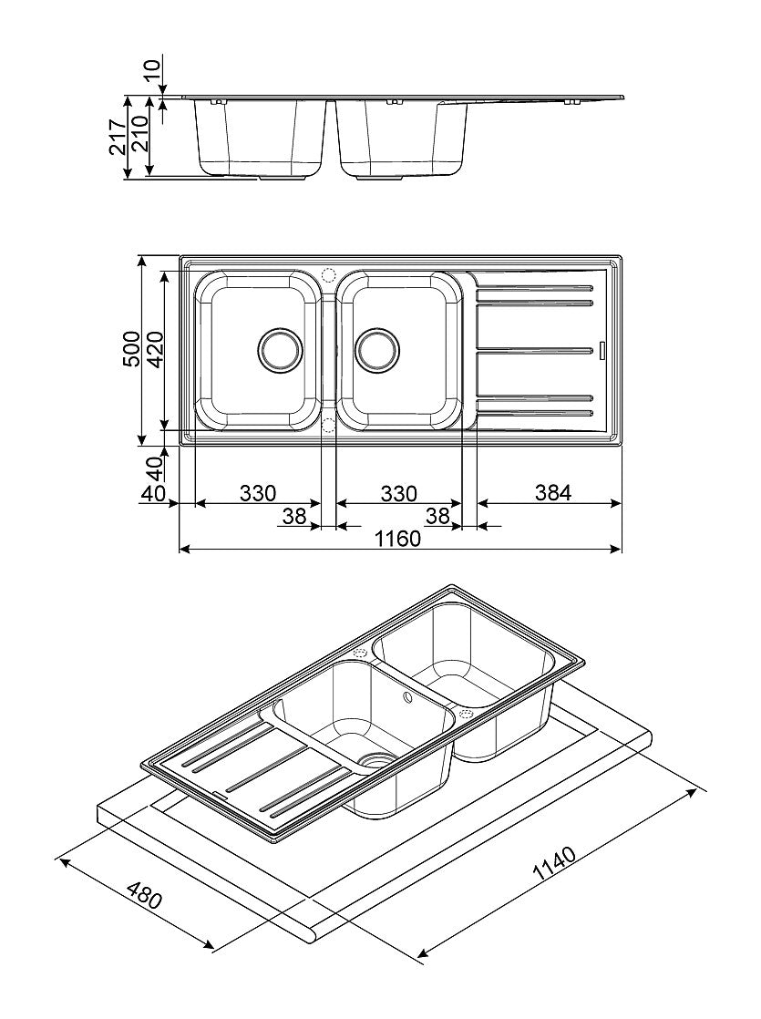 Chiuveta de bucatarie antracit 116cm, LZ116A2, Smeg