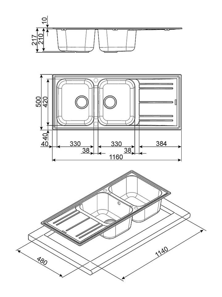 Chiuveta de bucatarie antracit 116cm, LZ116A2, Smeg