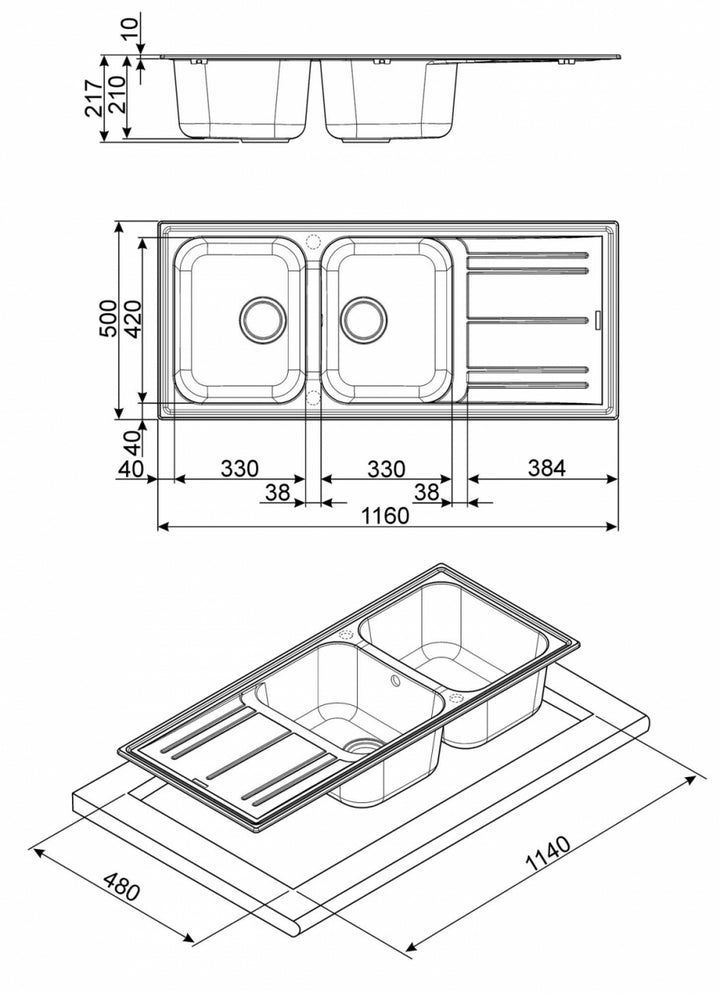 Chiuveta de bucatarie crem 116cm, LZ116P, Smeg