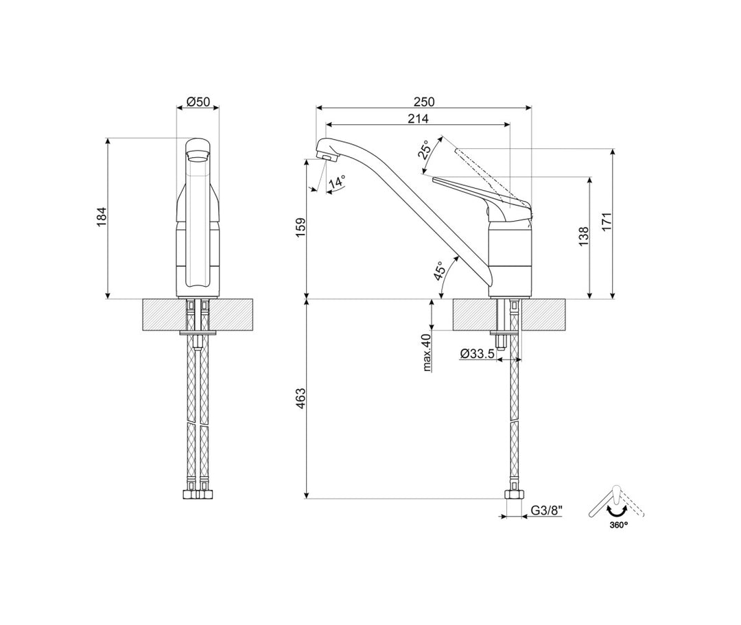 Baterie de bucatarie monocomanda crom, MF11CR3, Smeg