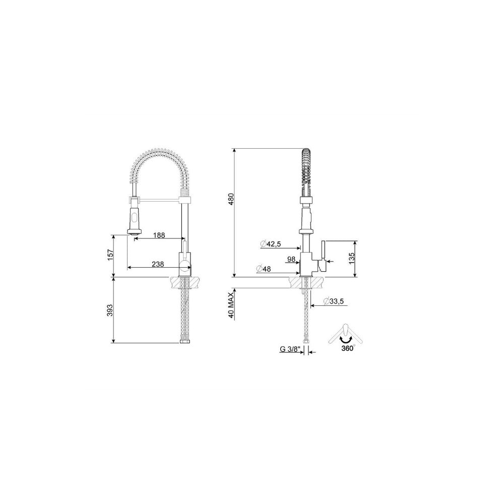 Baterie de bucatarie extractabila crom, MID9CR, Smeg