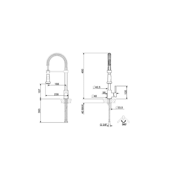 Baterie de bucatarie extractabila crom, MID9CR, Smeg