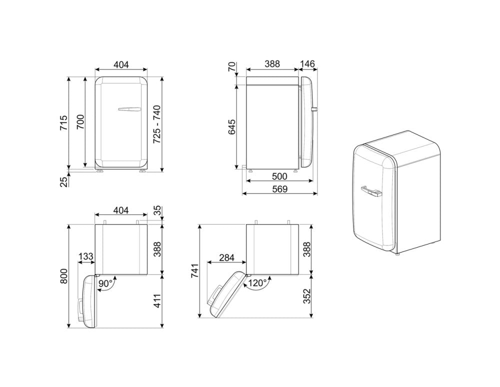 Frigider de sine statator 73cm alb, FAB5LWH5, Smeg