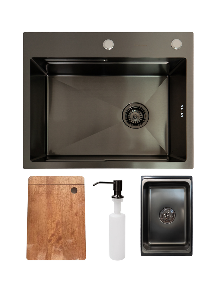 Chiuveta de bucatarie din inox SanDonna HD6050 cu accesorii Neagra