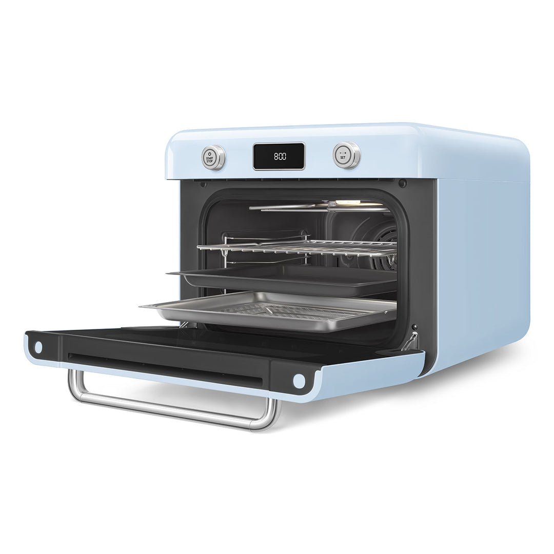 Mini cuptor albastru pastel cu aburi, COF01PBEU, Smeg