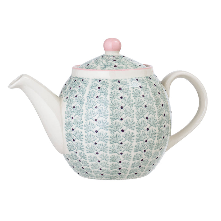 Ceainic Ceramic Verde Cu Detalii Pictate Bloomingville - Imagine 1