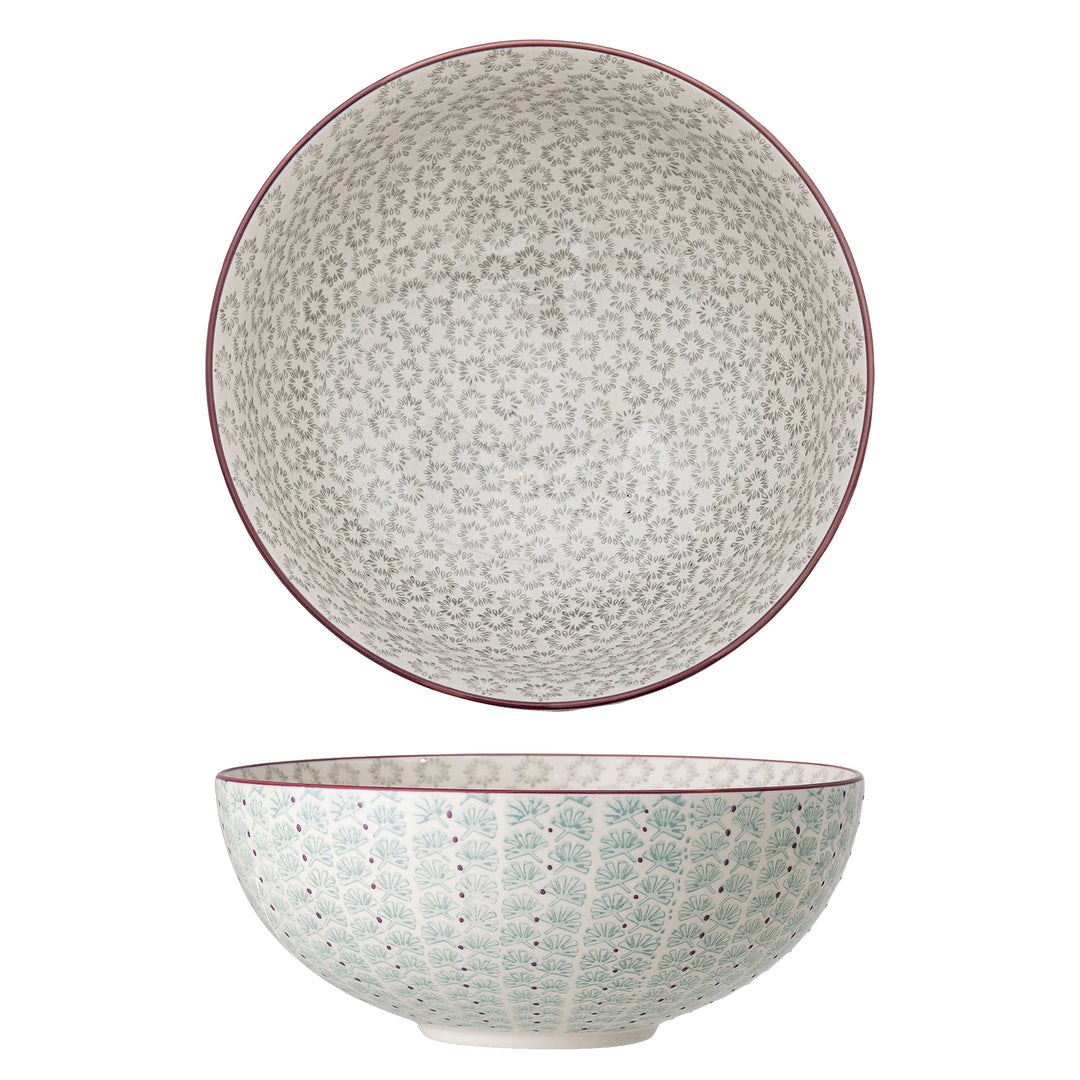 Bol Ceramic Verde Cu Detalii Pictate Bloomingville - Imagine 1