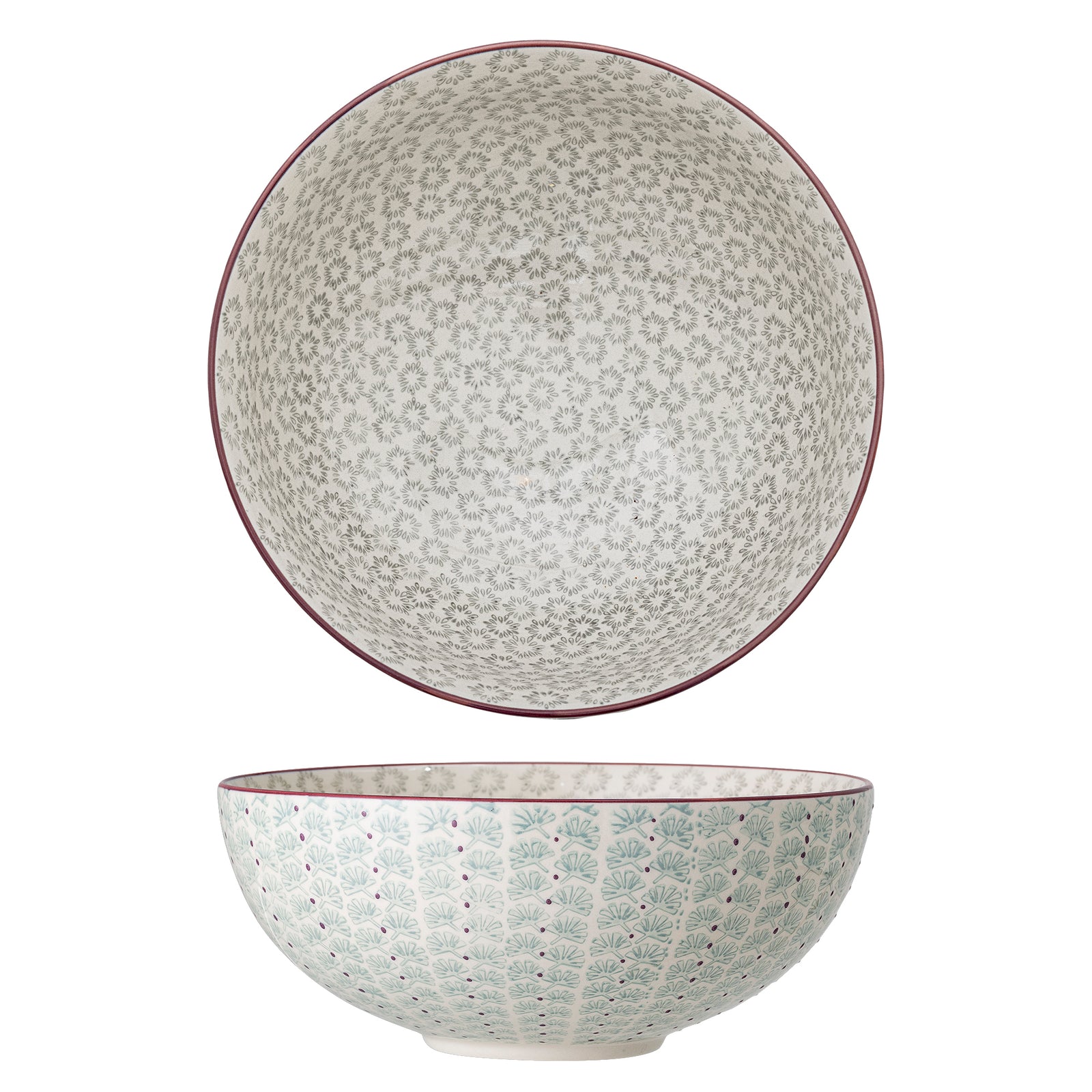 Bol Ceramic Verde Cu Detalii Pictate Bloomingville - Imagine 1