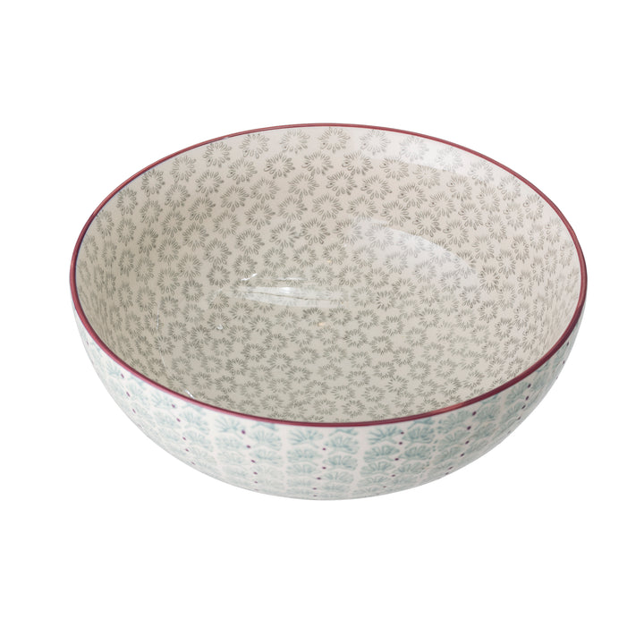 Bol Ceramic Verde Cu Detalii Pictate Bloomingville - Imagine 3