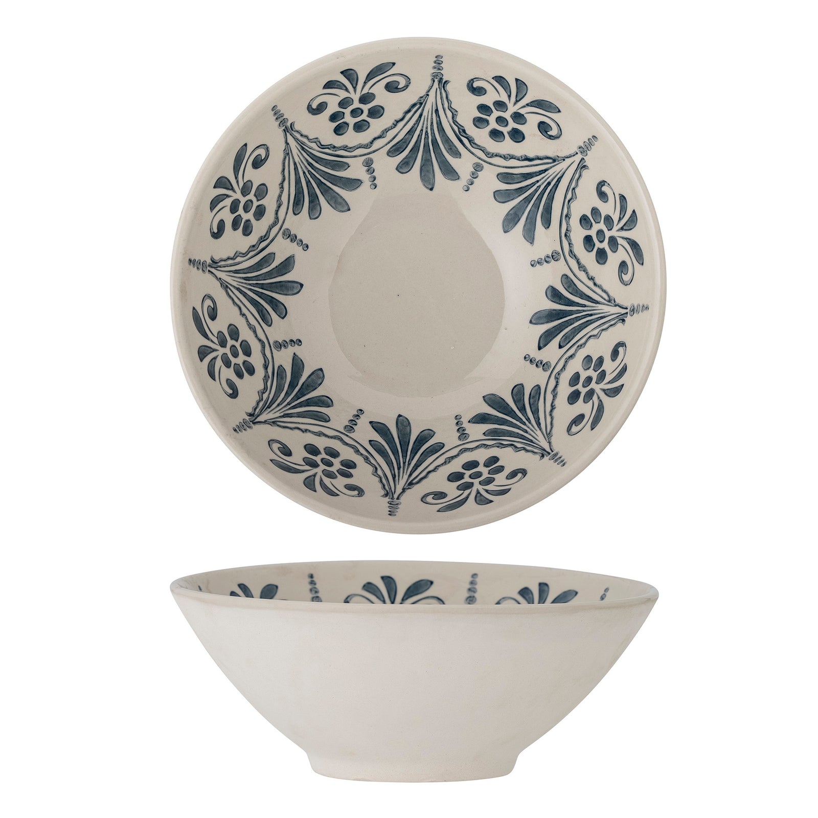Bol Ceramic Albastru Decorat Manual Bloomingville - Imagine 1