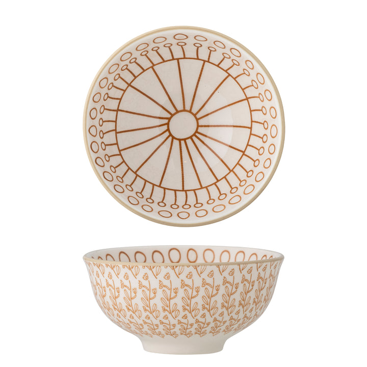 Bol Ceramică Portocaliu Cu Detalii Florale Bloomingville - Imagine 1