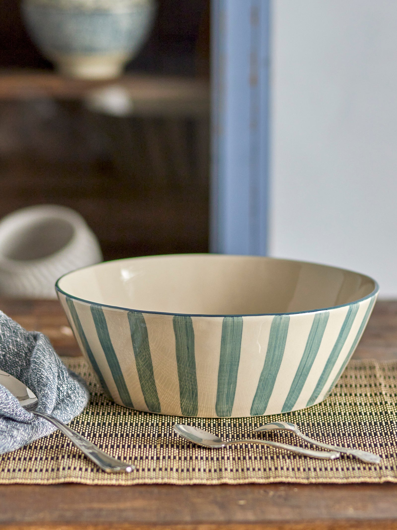 Bol Ceramică Verde Dungat Bloomingville - Imagine 2