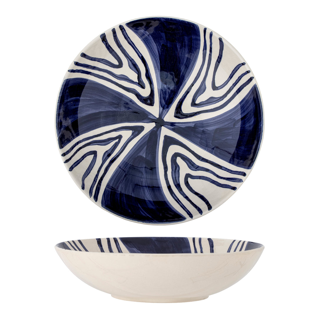 Bol Ceramic Albastru Decorat Manual Bloomingville - Imagine 1
