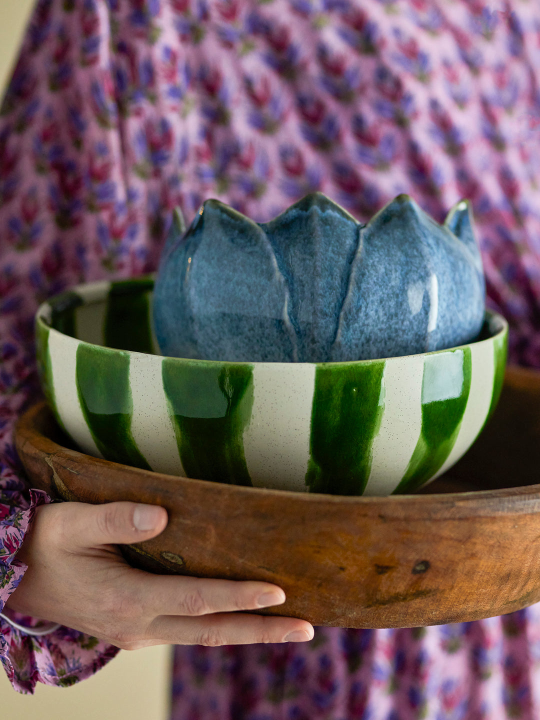 Bol Ceramic Verde Pictat Manual Bloomingville - Imagine 7