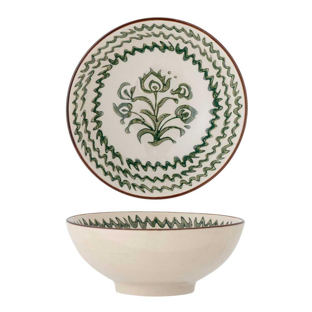 Bol Ceramic Verde Decorat Manual Bloomingville - Imagine 1