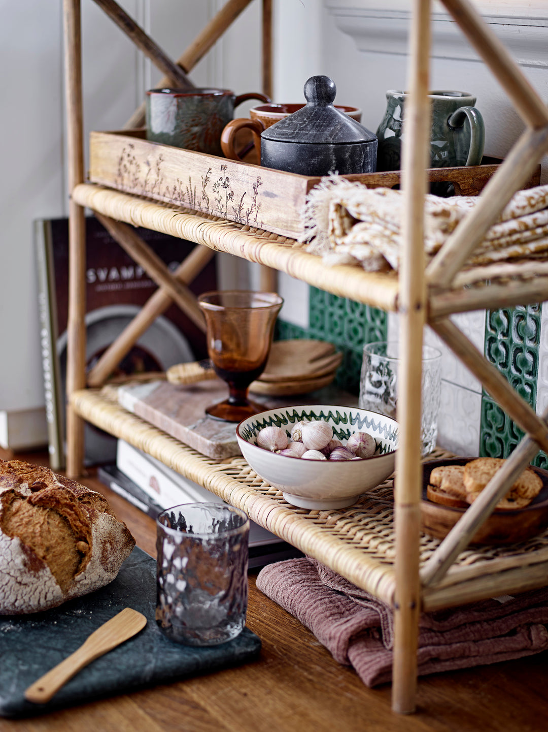 Bol Ceramic Verde Decorat Manual Bloomingville - Imagine 6