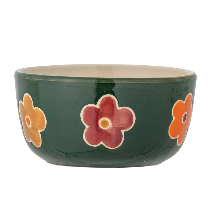 Bol Ceramic Verde Decorat Manual Bloomingville - Imagine 1