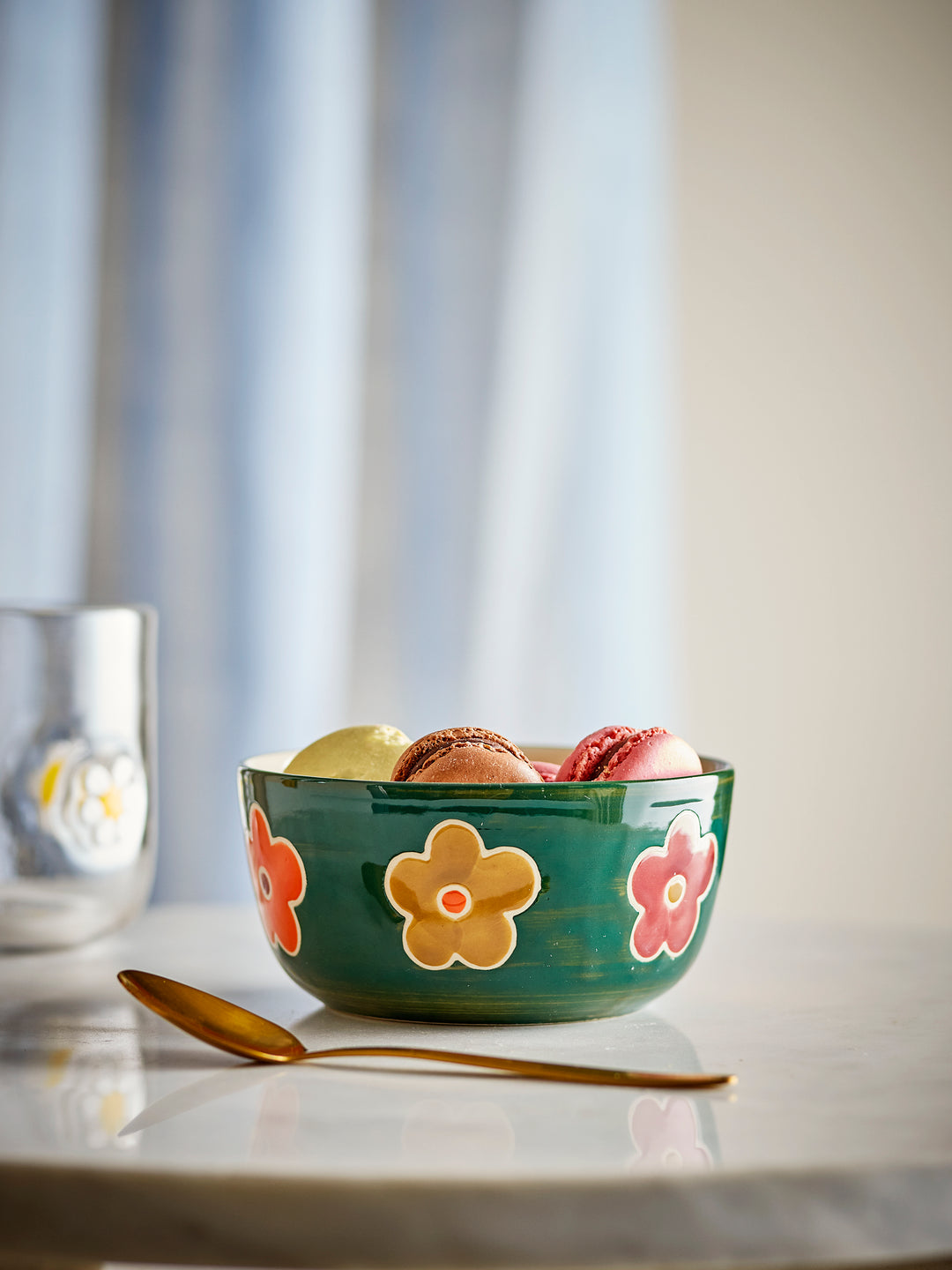 Bol Ceramic Verde Decorat Manual Bloomingville - Imagine 2