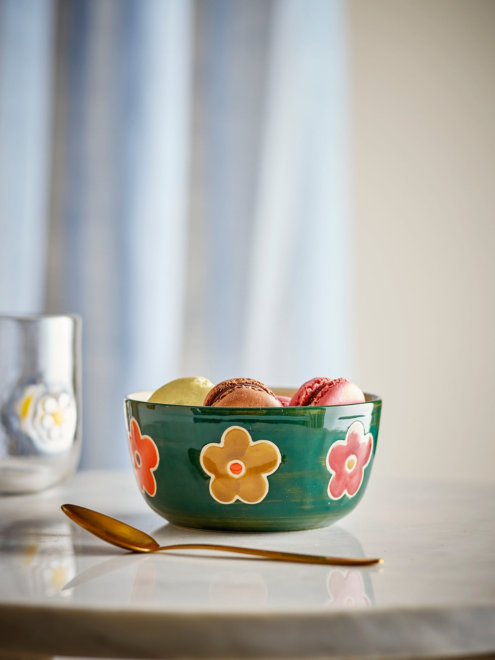 Bol Ceramic Verde Decorat Manual Bloomingville - Imagine 2