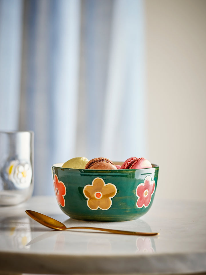 Bol Ceramic Verde Decorat Manual Bloomingville - Imagine 2
