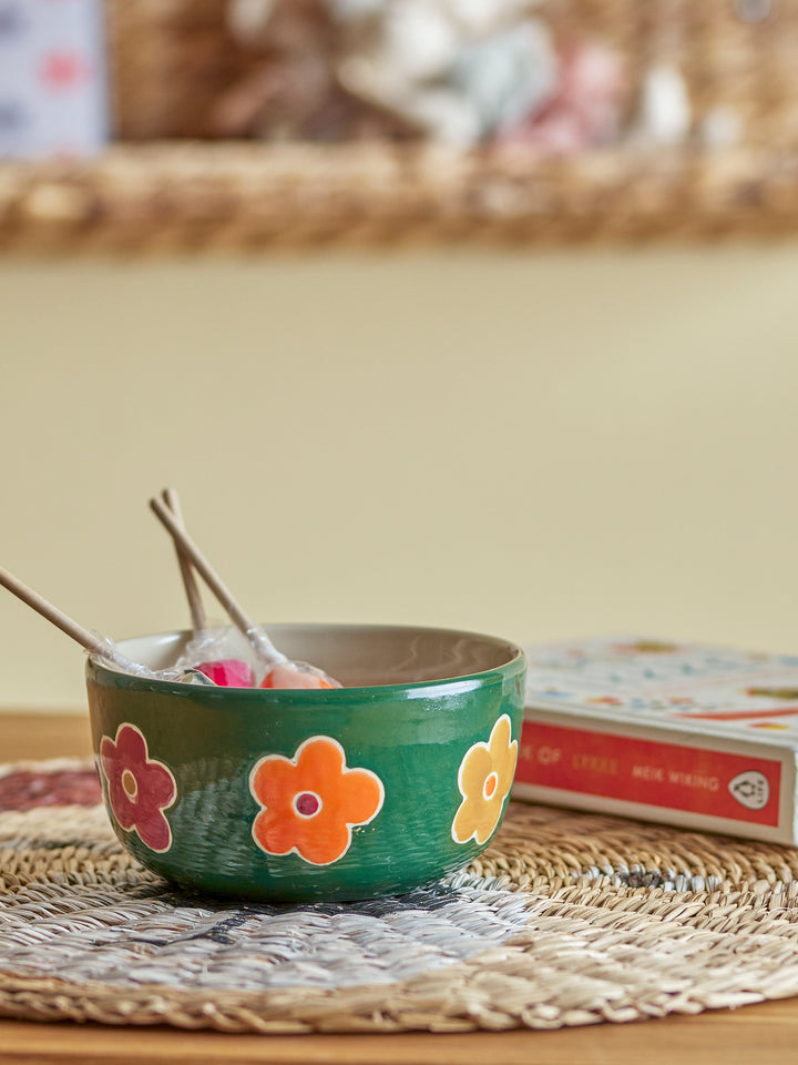Bol Ceramic Verde Decorat Manual Bloomingville - Imagine 3