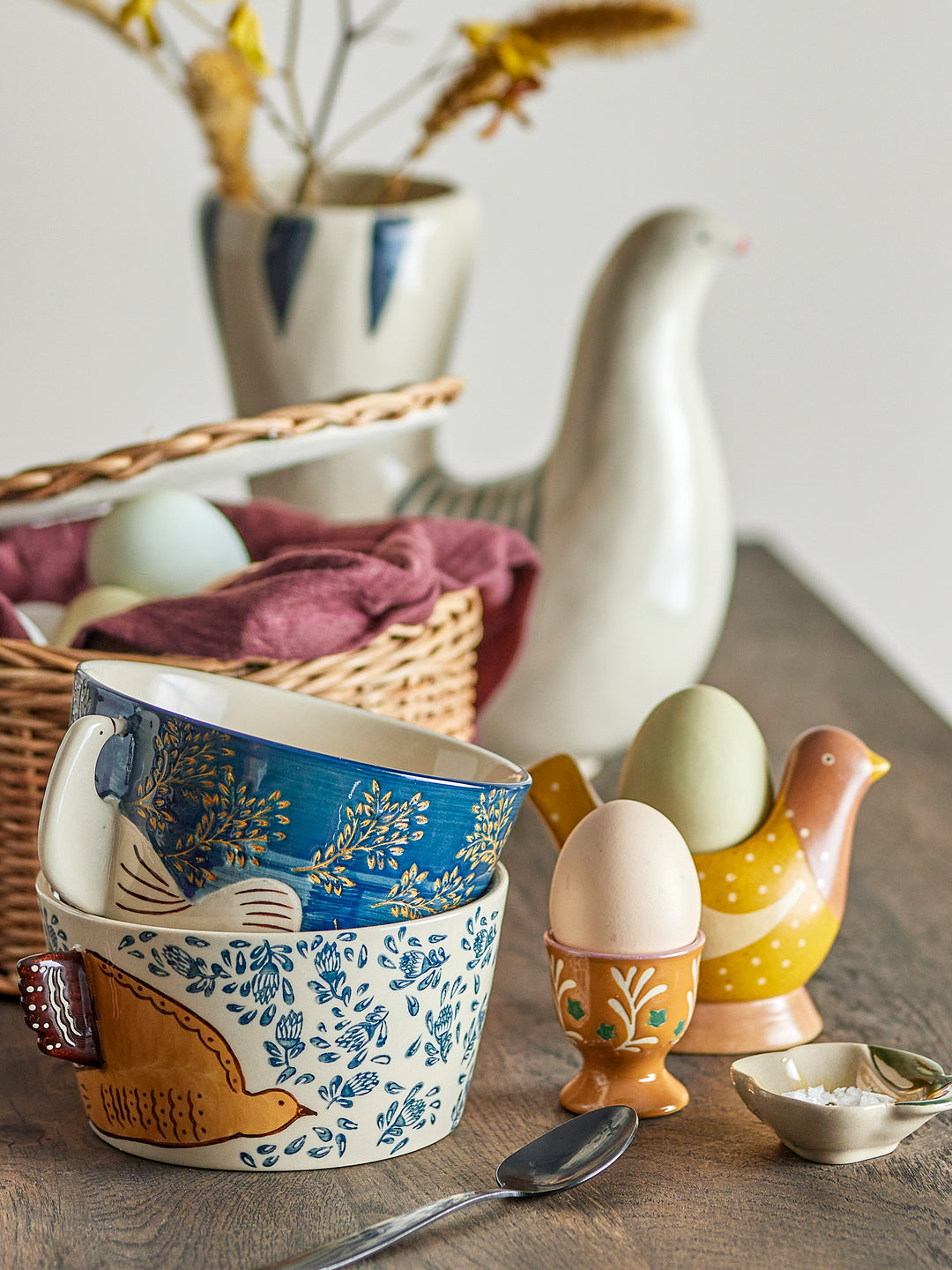 Bol Ceramică Albastru Decorat Manual Bloomingville - Imagine 4