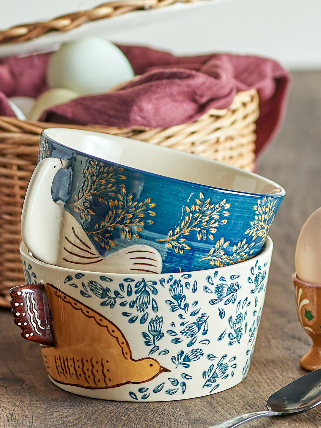 Bol Ceramică Albastru Decorat Manual Bloomingville - Imagine 5