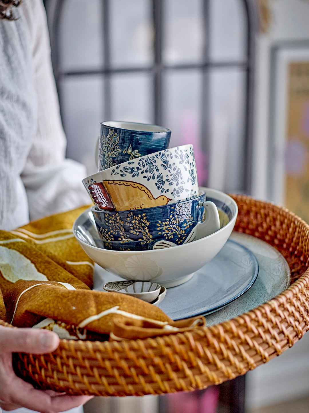 Bol Ceramică Albastru Decorat Manual Bloomingville - Imagine 6