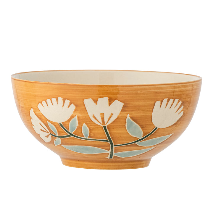 Bol Ceramic Portocaliu Decorat Manual Bloomingville - Imagine 1